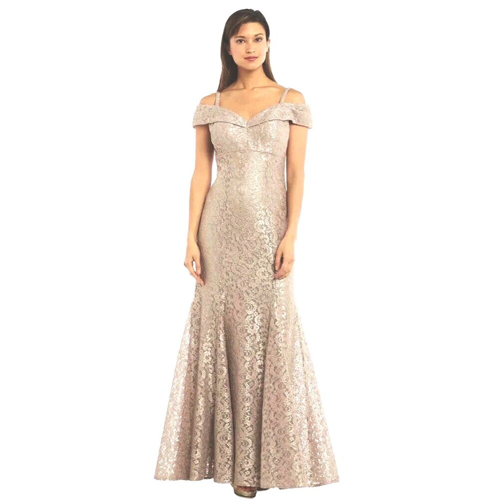 R&M Richards 2047 Mocha Lace Mermaid Gown Formal Evening Dress Size 4 Long